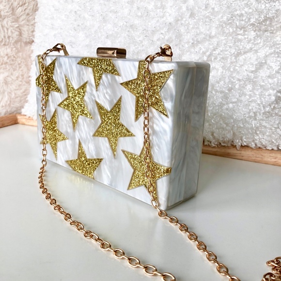 Ziggy Star Dust Clutch in White Marble - Picture 2 of 8